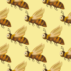 Seamless vector pattern with cute 3d insect.