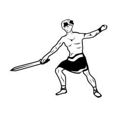  Black and white illustration with portrait of a warrior male warrior