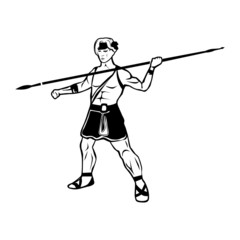  Black and white illustration with portrait of a warrior male warrior