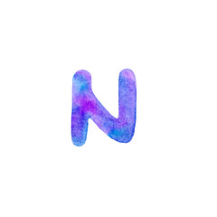 Watercolor letter N. Creative typography. Isolated design element in raster format.