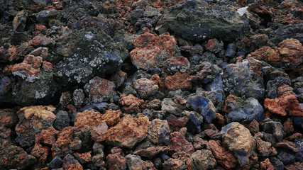 Unique mineral background of aa type lava created by the last volcanic eruption of Chinyero, nowadays part of a natural reserve of great geological significance in Tenerife, Canary Islands, Spain