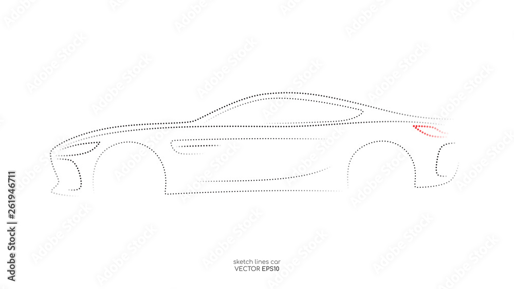 Poster modern car sketch line silhouette isolated on white background in side view. vector illustration in 