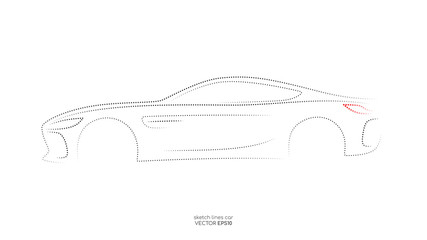 Modern car sketch line silhouette isolated on white background in side view. Vector illustration in concept technology electric car, self drive car