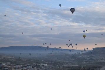 Sunrise and balloons. Beautiful background of the balloon and the sunset.Cappadocia. Turkey. Göreme.