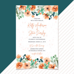 wedding invitation card with watercolor floral border