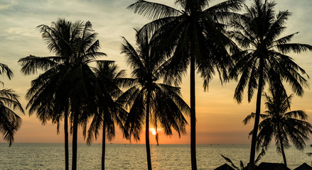 Landscape of paradise tropical Phu Quoc island beach, sunset shot