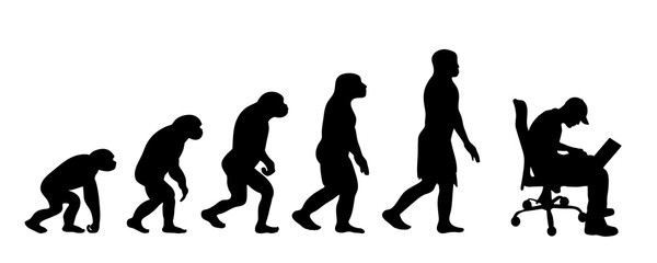 Painted theory of evolution of man. Vector silhouette of homo sapiens. Symbol from monkey to businessman. © majivecka