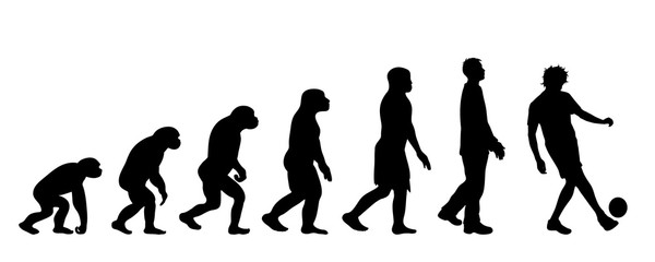 Painted theory of evolution of man. Vector silhouette of homo sapiens. Symbol from monkey to footballer.