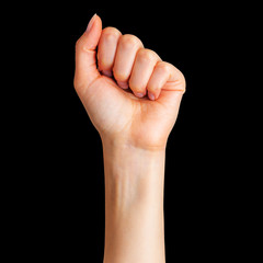 Woman clenched fist. Concept of unity, fight or cooperation