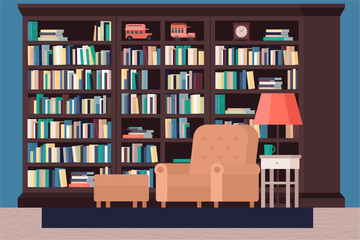 library books armchair reading illustration