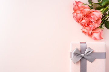 top view of rose on pink for mothers day