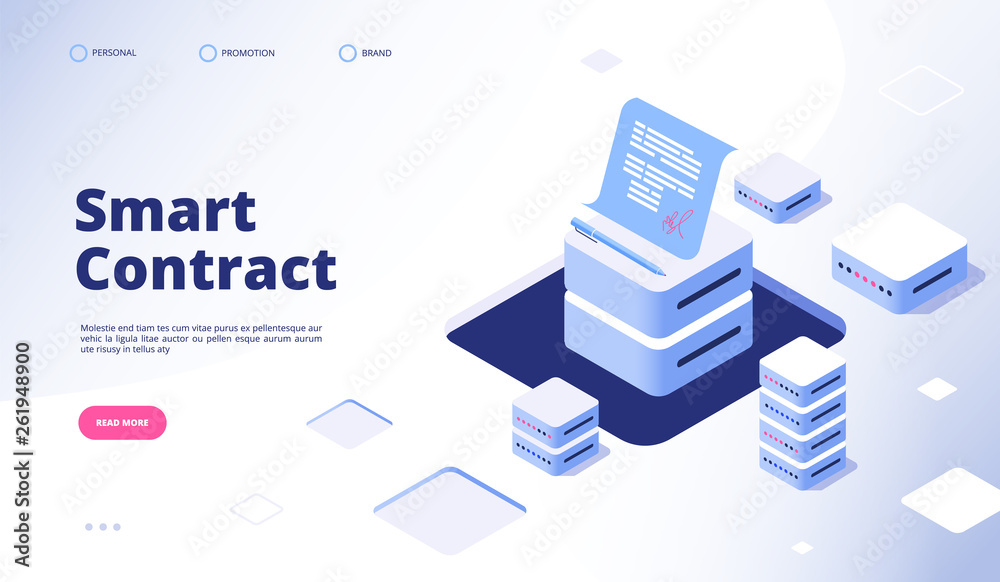 Poster smart contract concept. digital signature document smart contracts finance data cryptography contrac