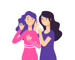 Secret. Female speaking rumor gossip whisper woman gossiping surprised lady secret whispering vector concept. Illustration of secret female, speak lady whisper