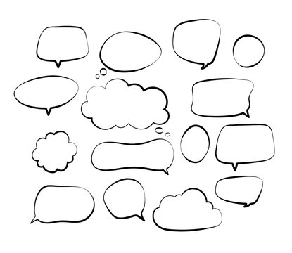 Outline speech bubbles. Doodle speech balloon sketch hand drawn scribble bubble talk cloud comic line retro shouting shapes vector set. Illustration of outline bubble speech for communication