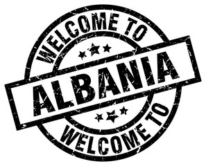 welcome to Albania black stamp