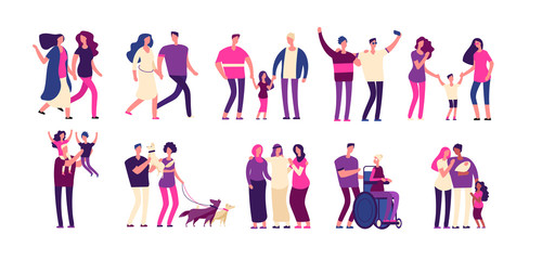 Couple relationship set. Happy couples boyfriend girlfriend beautiful young romantic people love diverse persons gay isolated vectors. Illustration of girlfriend and woman, boyfriend with woman