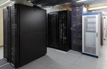 Supercomputer center server room with super powerful modern processors