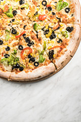 Vegetarian pizza, freshly baked in restaurant
