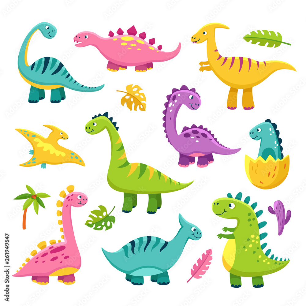 Canvas Prints cartoon dinosaur. cartoon cute baby dino triceratops prehistoric wild animals brontosaurus isolated 