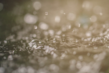 Selective focus drop of water abstract background.