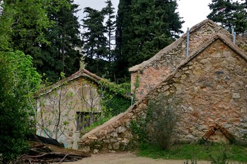 old buildings and ruins in the middle of a large forest