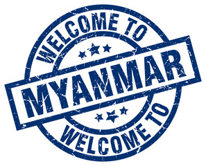 welcome to Myanmar blue stamp