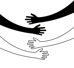 Hugging hands. Arm embrace, belief togetherness unique relationship hugged hands vector isolated concept. Love and friendship, relationship embrace illustration