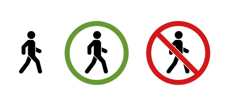 Man Walk And Don't Walk Icon Set . People Symbol. Vector Illustration