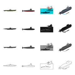 Vector illustration of war  and ship logo. Collection of war  and fleet stock vector illustration.