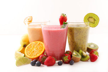 assorted fruit juice, smoothie isolated on white background