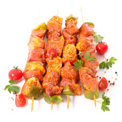 raw skewer isolated on white background