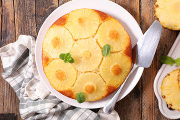 pineapple pie on wood background