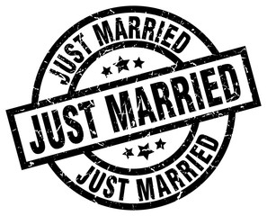 just married round grunge black stamp