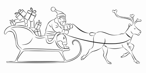 illustration of Santa sleigh and reindeer , vector draw