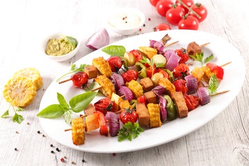 grilled vegetable skewer and sauce
