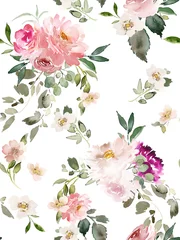 Crédence de cuisine en verre imprimé Roses Modèle d& 39 été sans couture avec des fleurs aquarelles à la main.