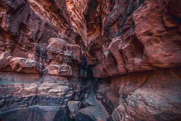 inside the Khazali Canyon in incredible lunar landscape in Wadi Rum in the Jordanian desert with . Wadi Rum also known as The Valley of the Moon,  Jordan - Image