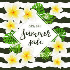 Summer Sale on Card with Flower Frangipani