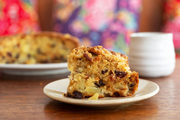 homemade delicious apple cake on white plate  .