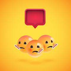 Group of high detailed yellow emoticons with a 3D speech bubble, vector illustration