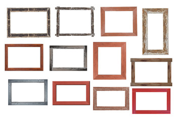 Set of Vintage wood picture frame isolated on white background. with clipping path.