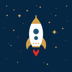 Start up icon. Rocket launch illustration. Flat style. Vector