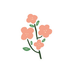 Hand drawn flowers with branches. Pastel colors, bouquet in doodle style. Vector plants