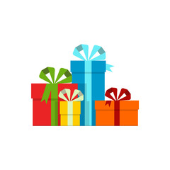 Colored gift boxes on white background. Vector illustration. Flat style
