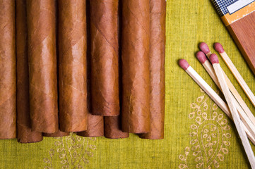 Cuban cigars on a table