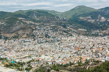 Fototapeta na wymiar city with mountains in the background. Turkey, Alanya. Top view. Vertical
