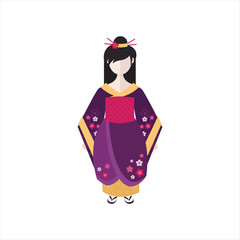 Japanese Geisha in kimono flat vector illustration