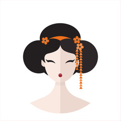 Beautiful Geisha in kimono portret vector flat illustration