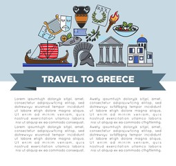 Travel to Greece banner Greek symbols traveling and tourism