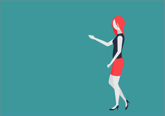 young businesswoman shows something